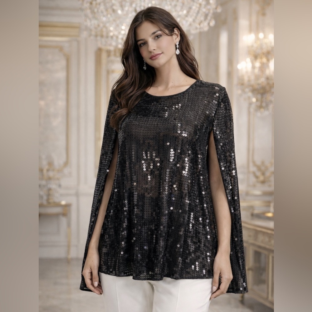 DKNY Black Sequin Women's elegant cape blazer - Picture 1 of 13